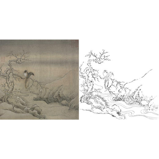 宋画花鸟白描底稿-《乌桕文禽图》-斗方小品册页-GH49 商品图0