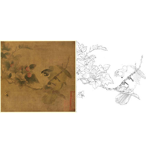宋画花鸟白描底稿-佚名《红果绿鹎图》-斗方小品册页-GH70 商品图0