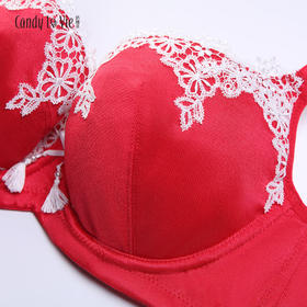 奶糖派绒花大红色刺绣婚礼本命年婚庆大胸内衣