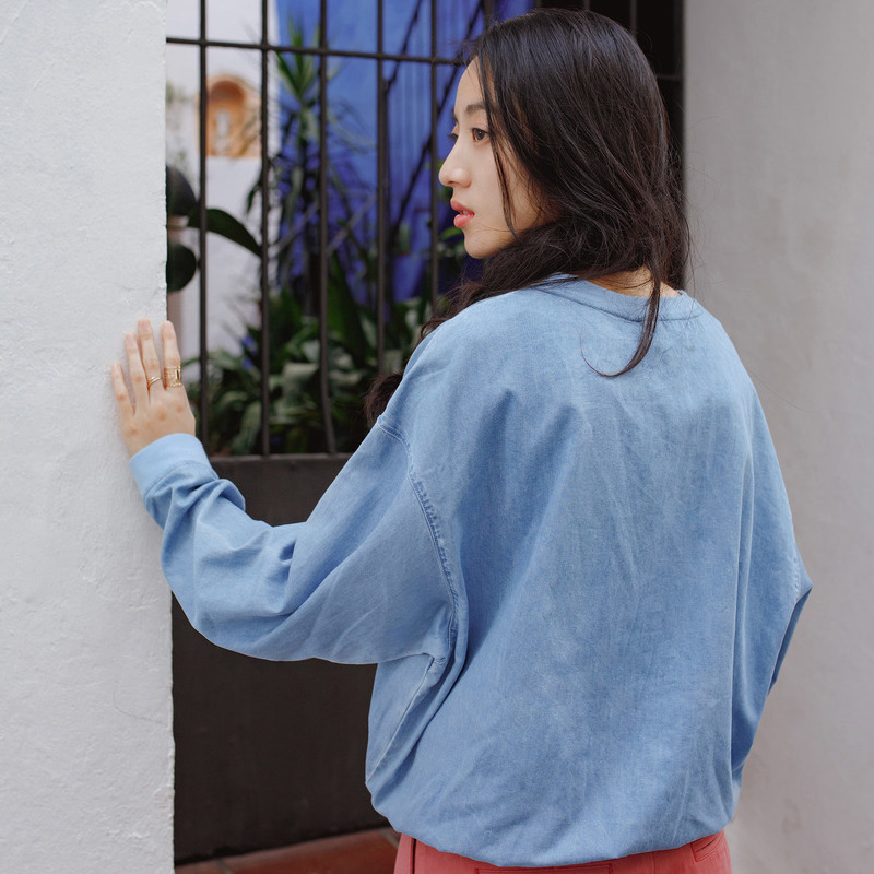 茵曼2018春装新款宽松休闲落肩长袖棉麻套头卫衣女