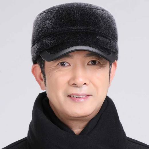 【给父亲的礼物】冬季中老年帽子 仿貂毛更保暖护耳鸭舌平顶帽 商品图2