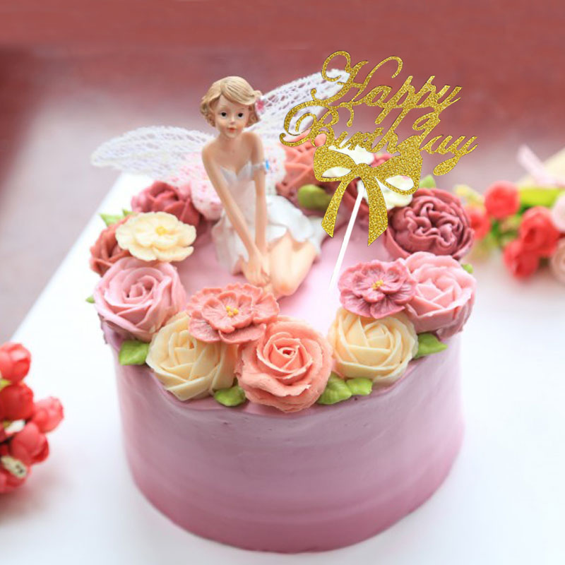 【生日蛋糕蝴蝶结插牌】生日派对甜品装饰插卡金色插签烘焙装饰
