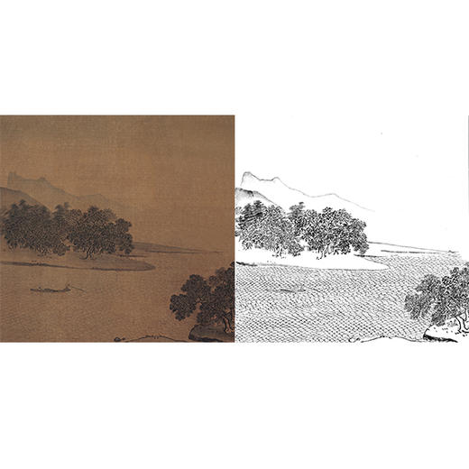 宋画山水白描底稿-斗方小品册页-佚名 《江村图》-多种白描尺寸可选-GS26 商品图0