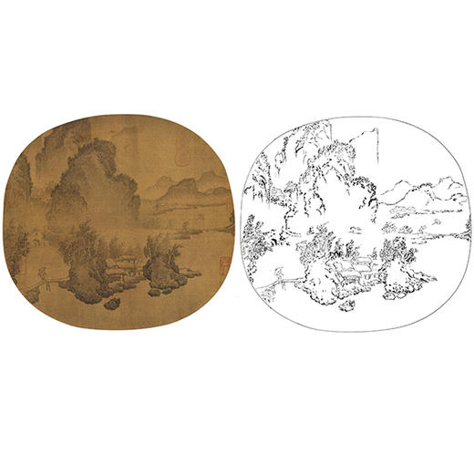 宋画山水小品白描底稿-佚名-《溪山风雨图》-多种白描尺寸可选-GS46 商品图0