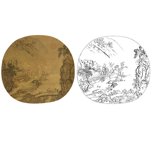 宋画山水小品白描底稿-佚名-《花嶋醉归图》-多种白描尺寸可选-GS40 商品图0