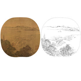 宋画山水小品白描底稿-佚名《钱塘秋潮图》-多种白描尺寸可选-GS42