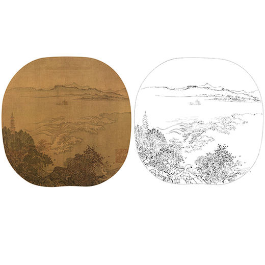 宋画山水小品白描底稿-佚名《钱塘秋潮图》-多种白描尺寸可选-GS42 商品图0