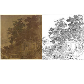 宋画山水人物白描底稿-斗方小品册页-佚名《溪堂客话图》-多种白描尺寸可选-GS47