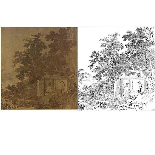 宋画山水人物白描底稿-斗方小品册页-佚名《溪堂客话图》-多种白描尺寸可选-GS47 商品图0