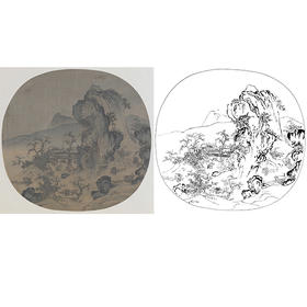 宋画山水小品白描底稿-佚名-《山店风帘图》-多种白描尺寸可选-GS45