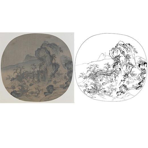 宋画山水小品白描底稿-佚名-《山店风帘图》-多种白描尺寸可选-GS45 商品图0