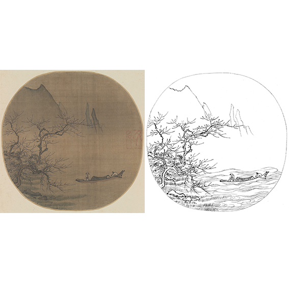 宋画山水小品白描底稿-马远 梅溪放艇图-gs18 - 工笔
