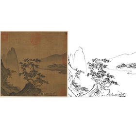 宋画山水小品白描底稿-马远 《秋江待渡图》-多种白描尺寸可选-GS08