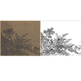 宋画山水白描底稿-斗方小品册页-夏圭 《梧竹溪堂图》-多种白描尺寸可选-GS20