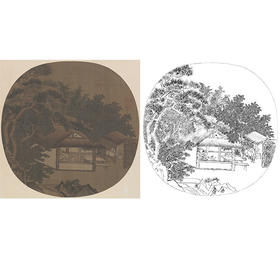 宋画山水人物小品白描底稿-佚名 《征人晓发图》-多种白描尺寸可选-GS29