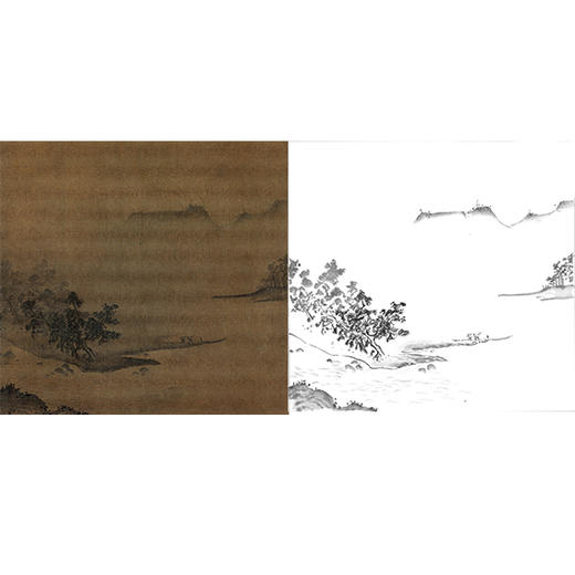 宋画山水白描底稿-斗方小品册页-朴庵《烟江欲雨图》-多种白描尺寸可选-GS12 商品图0