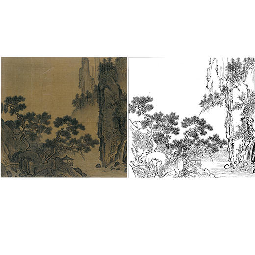 宋画山水白描底稿-斗方小品册页-佚名《观瀑布图》-多种白描尺寸可选-GS24 商品图0