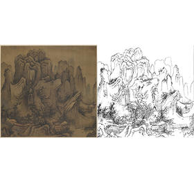 宋画山水白描底稿-斗方小品册页-杨士贤-《寒山飞瀑》-多种白描尺寸可选-GS22