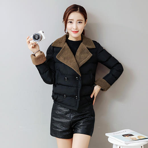 CS-	TZL818-1韩版修身显瘦棉服冬季小棉袄羊羔毛领加厚外套 商品图2
