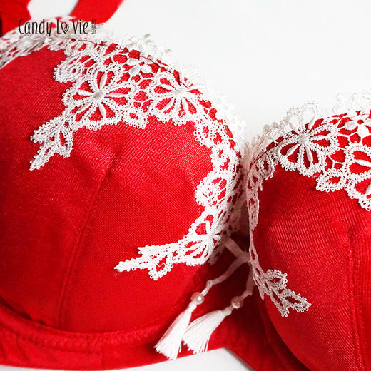 奶糖派绒花大红色刺绣婚礼本命年婚庆大胸内衣 商品图4