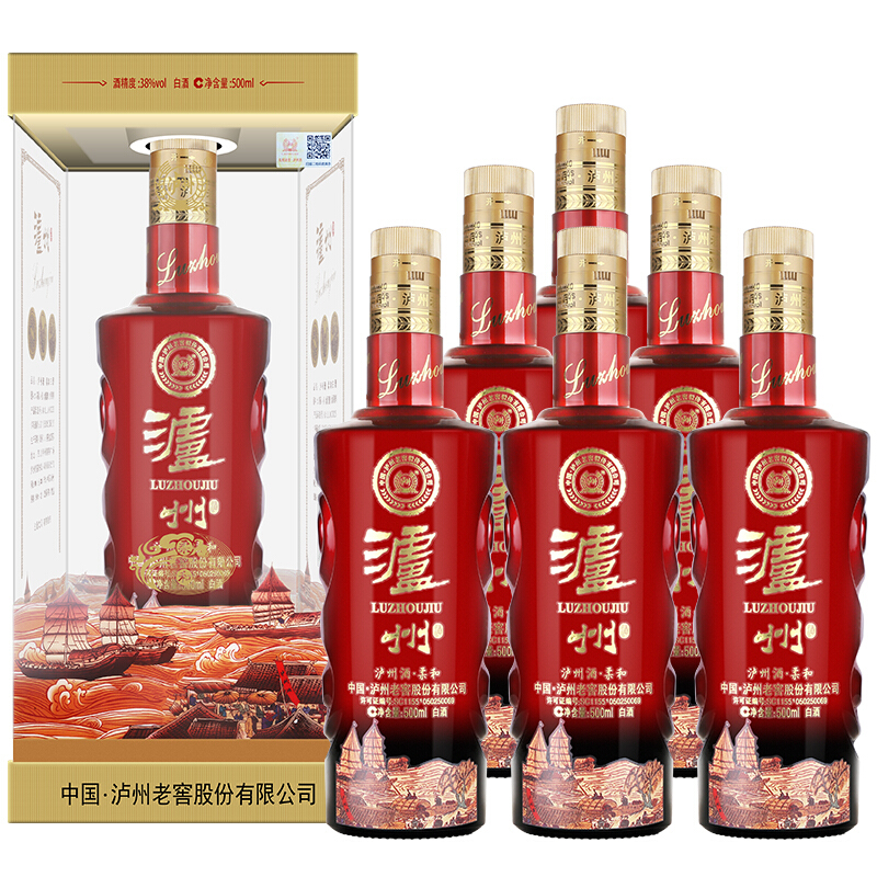 泸州老窖股份 泸州酒 柔和白酒 38度 500ml *6瓶 整箱