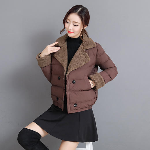 CS-	TZL818-1韩版修身显瘦棉服冬季小棉袄羊羔毛领加厚外套 商品图3