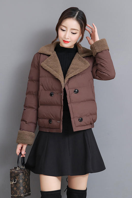 CS-	TZL818-1韩版修身显瘦棉服冬季小棉袄羊羔毛领加厚外套 商品图4