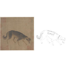 宋画动物小品白描底稿-李迪《猎犬图》-斗方小品册页-多种白描尺寸可选-GR09