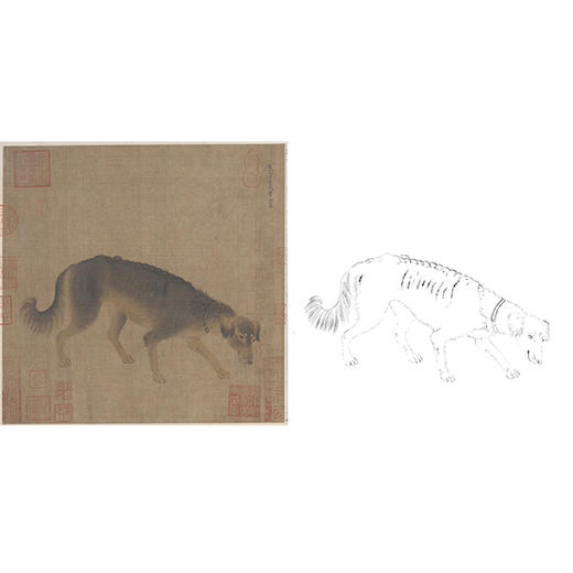 宋画动物小品白描底稿-李迪《猎犬图》-斗方小品册页-多种白描尺寸可选-GR09 商品图0