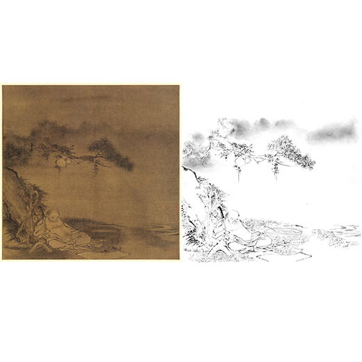 宋画人物小品白描底稿-佚名《憩寂图》-斗方小品册页-多种白描尺寸可选-GD19 商品图0