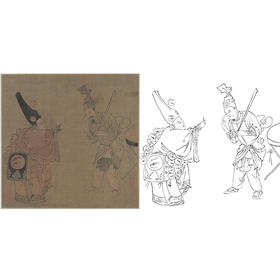 宋画人物小品白描底稿-佚名《杂剧卖眼药》-斗方小品册页-多种白描尺寸可选-GD04