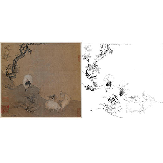 宋画动物小品白描底稿-陈居中-《四羊图》-斗方小品册页-多种白描尺寸可选-GR01 商品图0