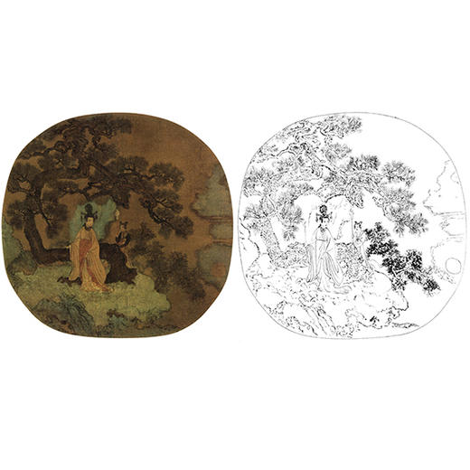 宋画人物小品白描底稿-佚名-《倚松赏月图》-多种白描尺寸可选-GD28 商品图0