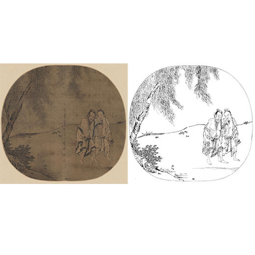 宋画人物小品白描底稿-佚名-《柳荫醉归图》-多种白描尺寸可选-GD13 商品图0