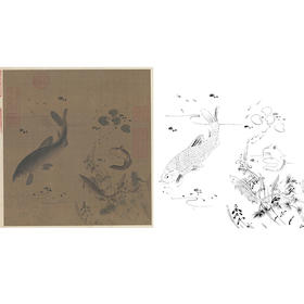 宋画动物小品白描底稿-陈可久-《春溪水族图》-斗方小品册页-多种白描尺寸可选-GR10