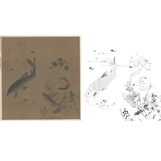 宋画动物小品白描底稿-陈可久-《春溪水族图》-斗方小品册页-多种白描尺寸可选-GR10 商品图0