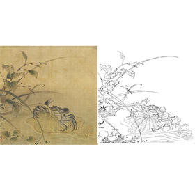 宋画动物小品白描底稿-佚名-《荷蟹图》-斗方小品册页-多种白描尺寸可选-GR11