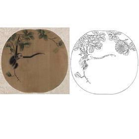 宋画动物小品白描底稿-佚名-《蛛网攫猿图》-多种白描尺寸可选-GR04