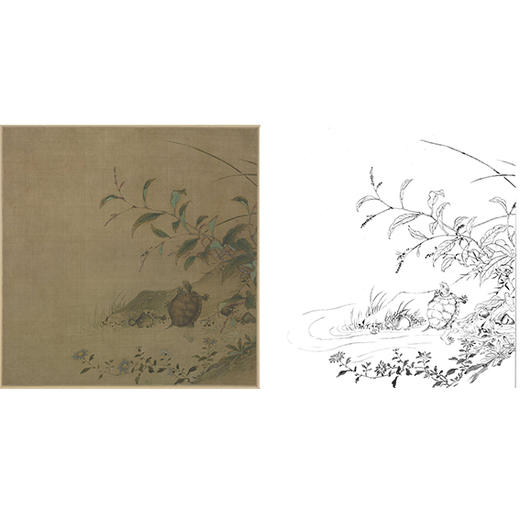 宋画动物小品白描底稿-佚名-《蓼龟图》-斗方小品册页-多种白描尺寸可选-GR12 商品图0