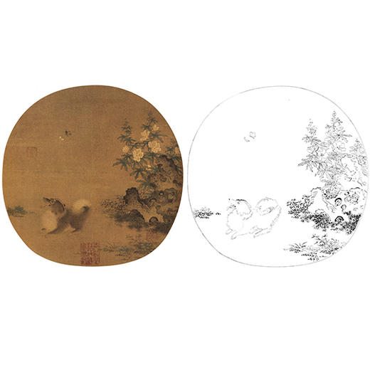 宋画动物小品白描底稿-佚名-《秋葵犬蝶图》-多种白描尺寸可选-GR02 商品图0