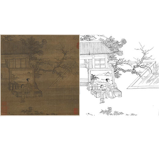 宋画人物小品白描底稿-李龙眠-仕女图-斗方小品册页-GD20 商品图0