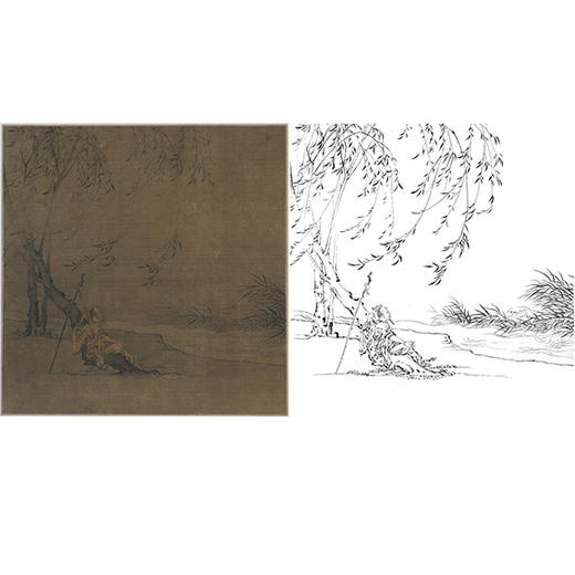 宋画人物小品白描底稿-王诜《柳荫高士图》-斗方小品册页-多种白描尺寸可选-GD21 商品图0