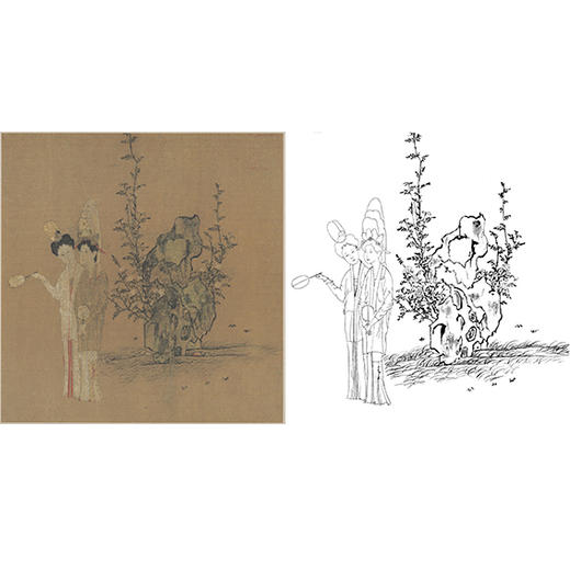 宋画人物小品白描底稿-钱选《招凉仕女图》-斗方小品册页-多种白描尺寸可选-GD11 商品图0