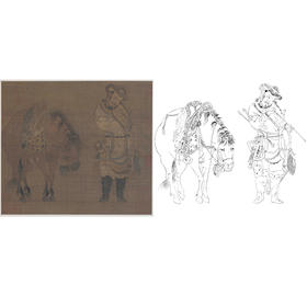 宋画人物小品白描底稿-赵伯骕《骑士猎归图页》-斗方小品册页-多种白描尺寸可选-GD05
