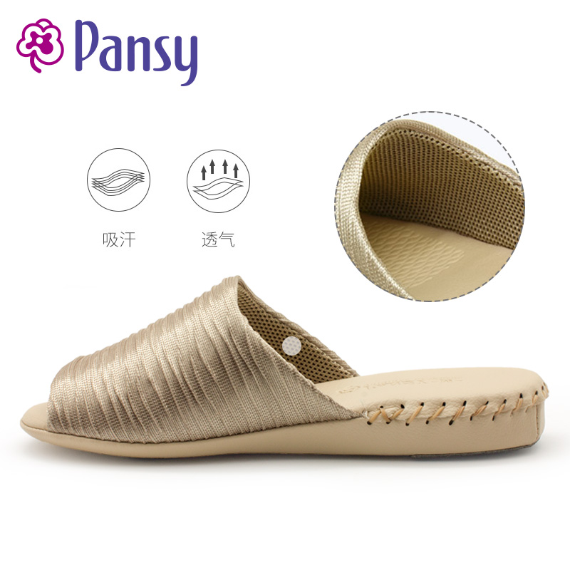 pansy日本盼洁春秋女室内木地板亮面静音防滑软底手工凉拖鞋9373