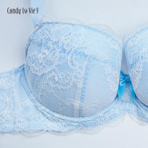 邂逅蓝白 少女蕾丝文胸大胸显小薄款夏季透气薄款内衣 奶糖派Candy La VIE 商品图1