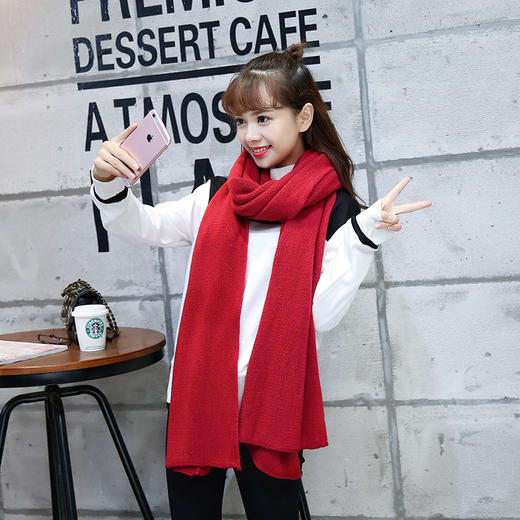 【围巾女】*.秋冬韩版针织仿羊绒围巾披肩 纯色保暖围脖加厚围巾 商品图3
