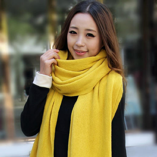 【围巾女】秋冬款男女士纯色空调披肩超长保暖情侣针织毛线围巾 商品图0
