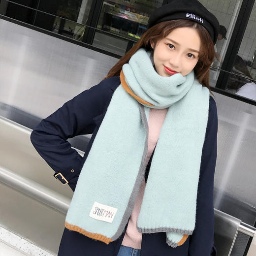 【围巾女】*针织毛线围巾 纯色贴标拼色围脖加厚保暖围巾情侣百搭女 商品图2