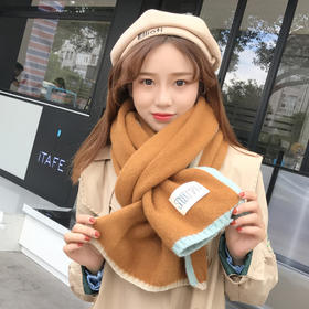 【围巾女】*针织毛线围巾 纯色贴标拼色围脖加厚保暖围巾情侣百搭女